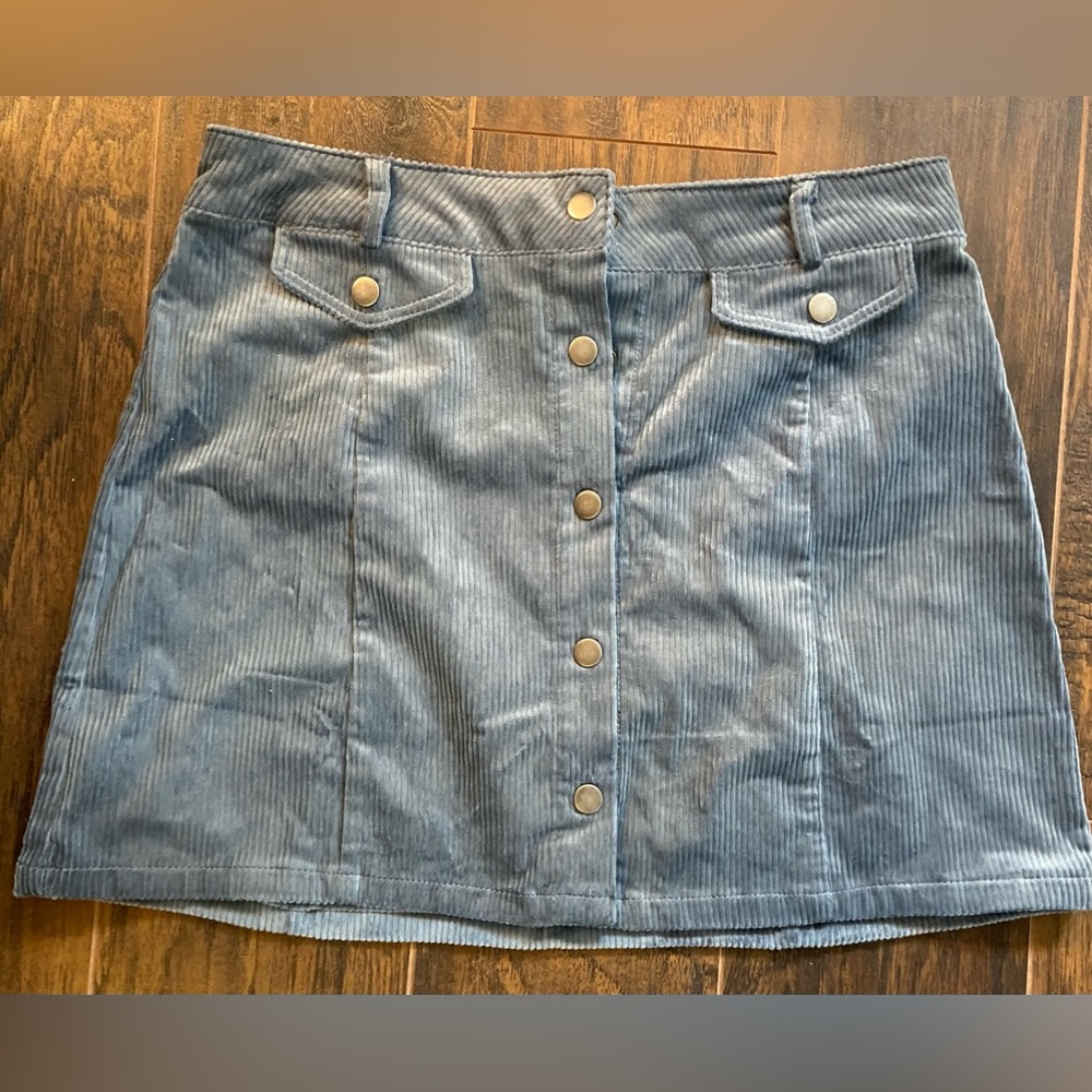 Corduroy mini skirt blue grey color.
